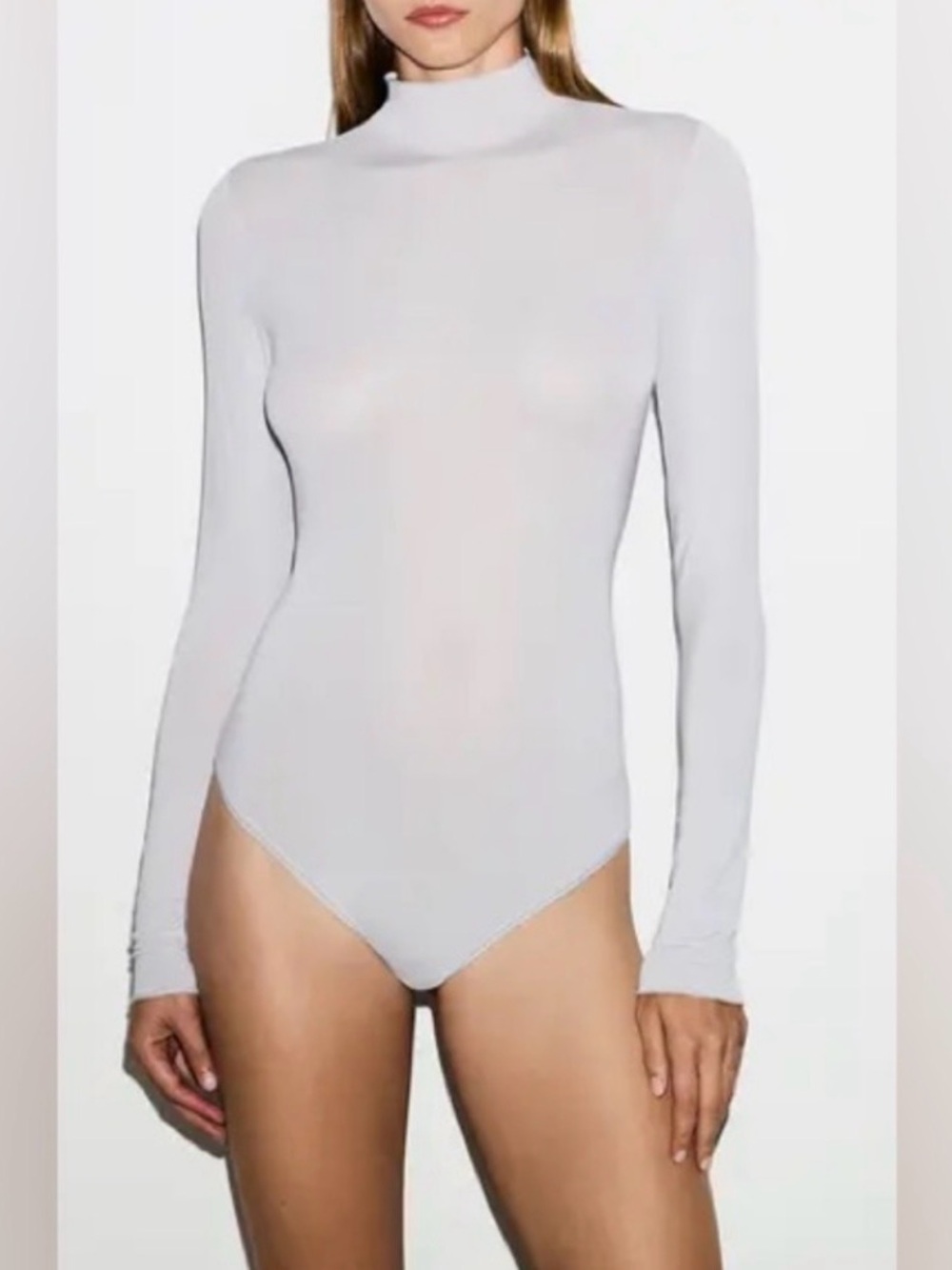 Skims essentials bodysuit mock neck long sleeve light grey nwt